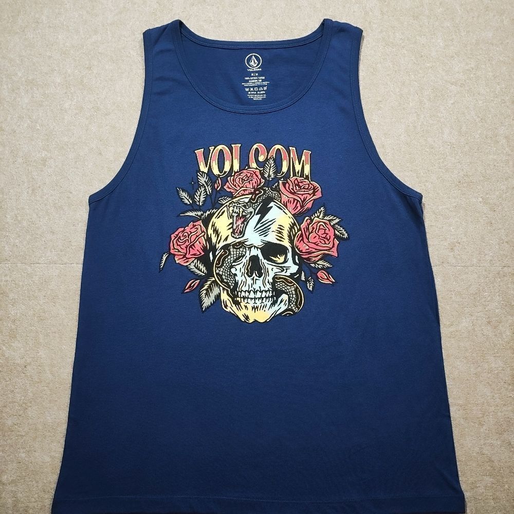 Volcom Blue Heartache Skull Graphic Tank Top #7